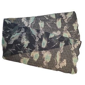 Vtg Harari Silk Chiffon Scarf Black Green Botanical Nature Print Long Elegant